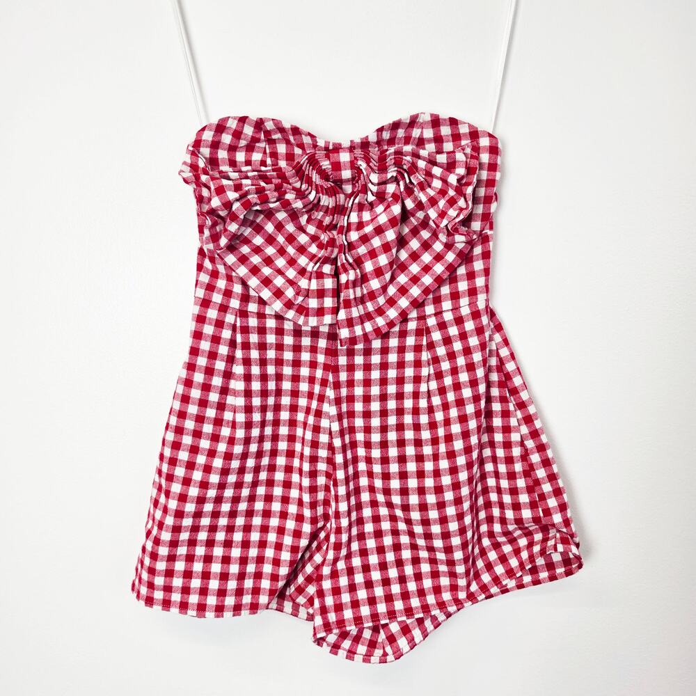 Altar'd State Red Gingham Bow Strapless Romper XS Picnic Coquette